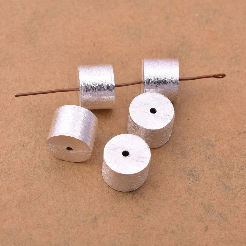 Silver Plated Cylinder Barrel Drum Beads - 8x10mm