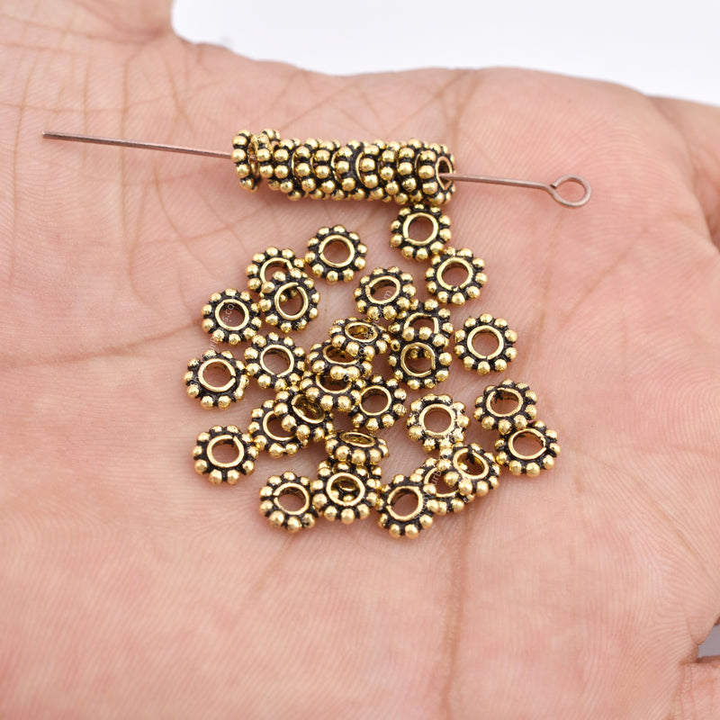 6mm Antique Gold Plated Daisy Heishi Spacer Beads