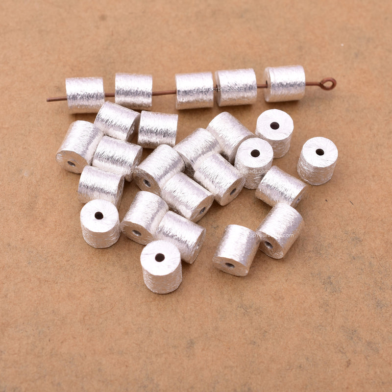 Silver Barrel Drum Cylinder Beads Spacers For Jewelry Makings 