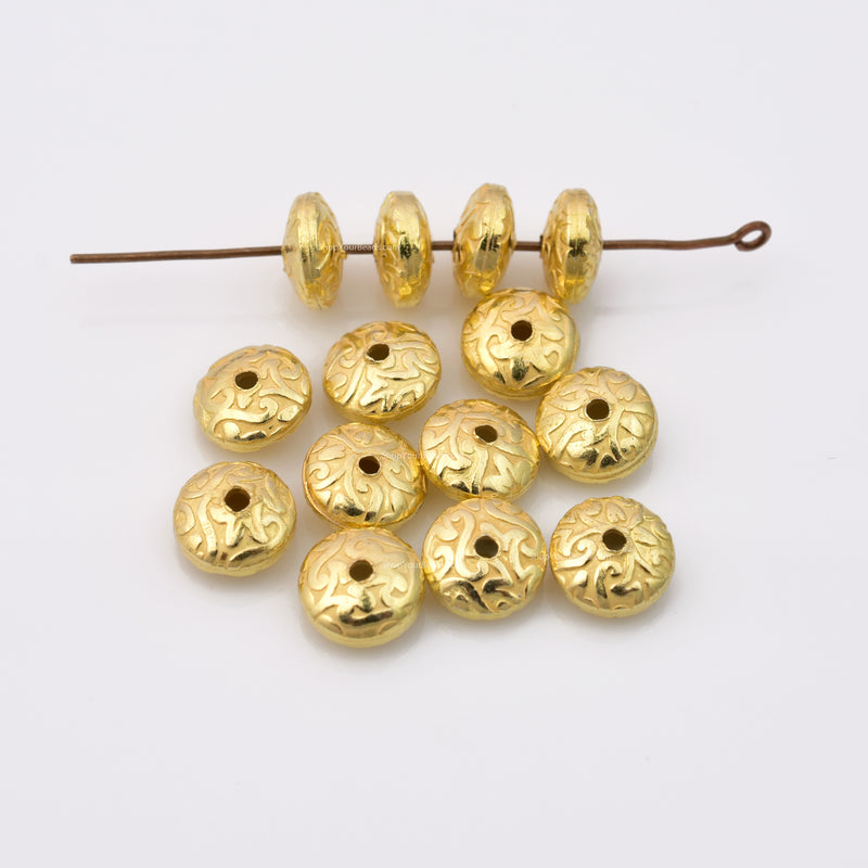 Gold Floral Print Saucer Beads For Jewelry Makings 