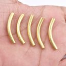 Gold Plated Curved Tube Pipe Beads - 35mm