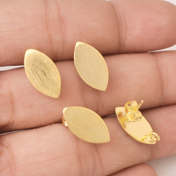 Gold Plated Marquise Shape Studs - 16mm