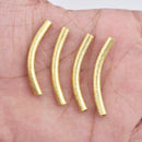 Gold Plated Curved Tube Pipe Beads - 40mm / 3mm hole