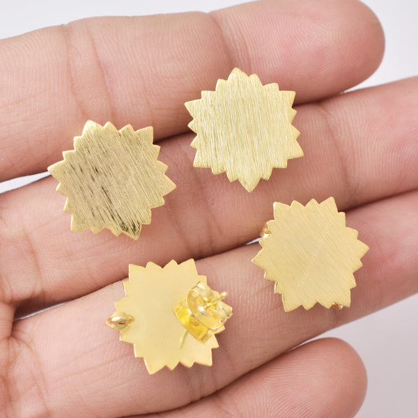 Gold Plated Brushed Snow Flake Shape Ear Studs - 18mm