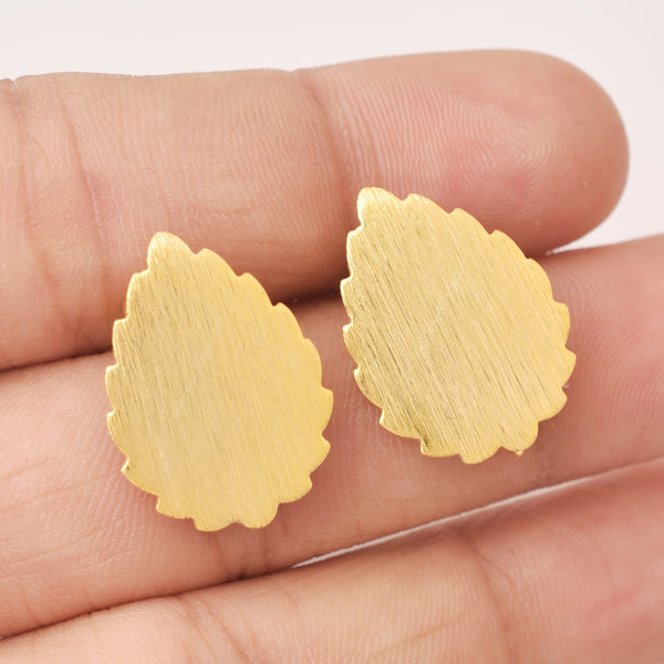 Gold Plated Brushed Leaf Shape Ear Studs - 21mm