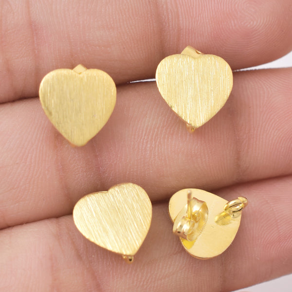 Gold Plated Heart Shape Ear Studs - 11mm