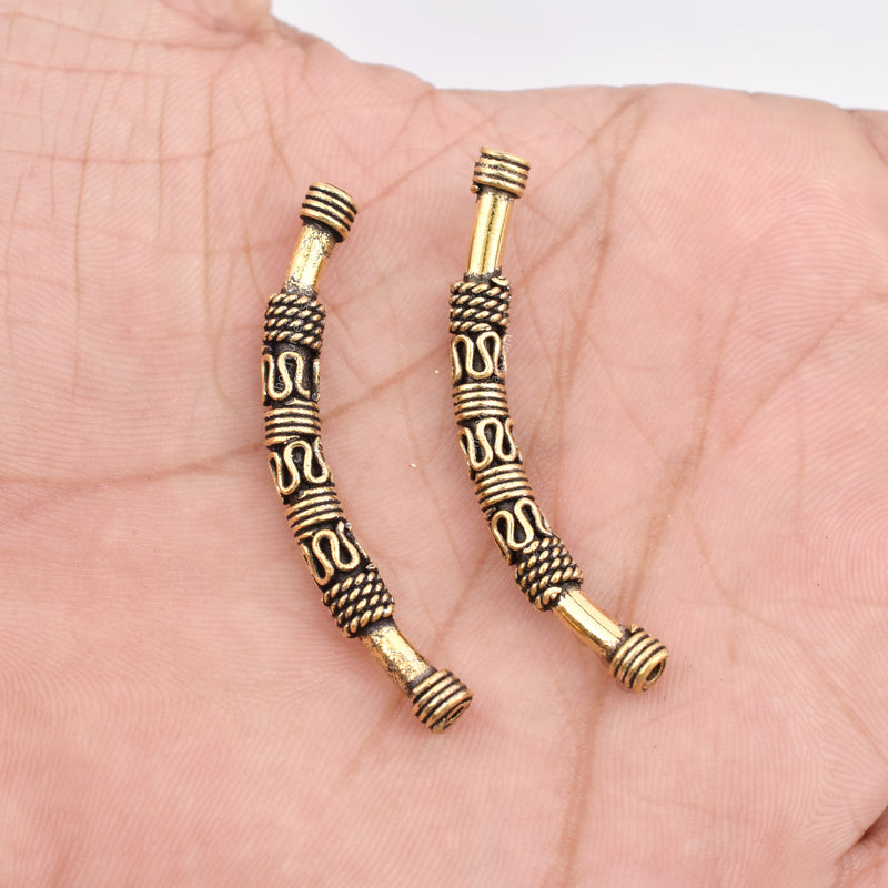 Antique Gold Plated Bali Curved Tube Beads - 45mm