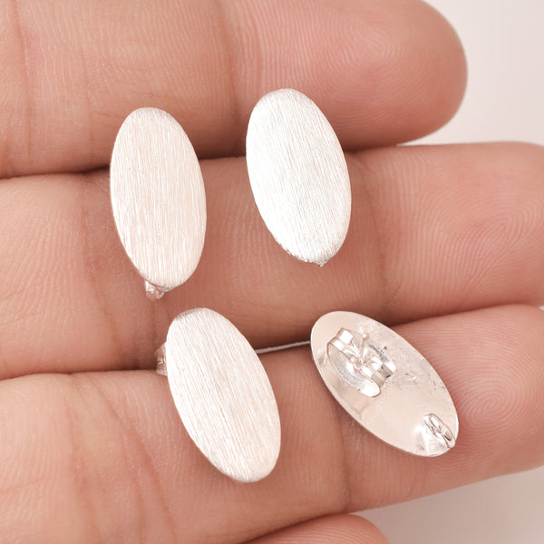 Silver Plated Brushed Oval Ear Studs - 16mm