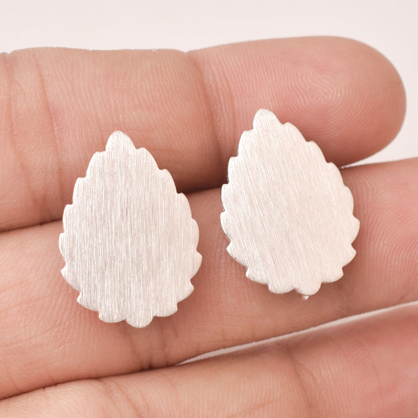 Silver Plated Brushed Leaf Shape Ear Studs - 21mm