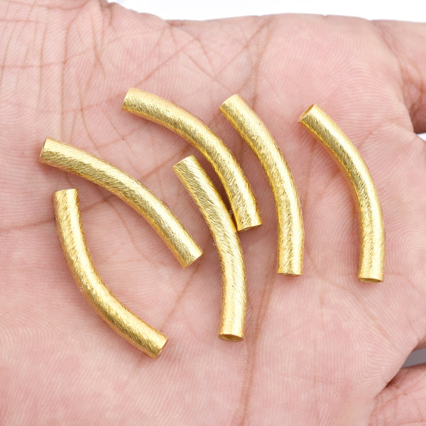 Gold Plated Curved Tube Pipe Beads - 30mm