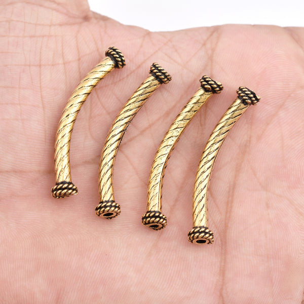 Antique Gold Plated Curved Tube Pipe Beads - 40mm
