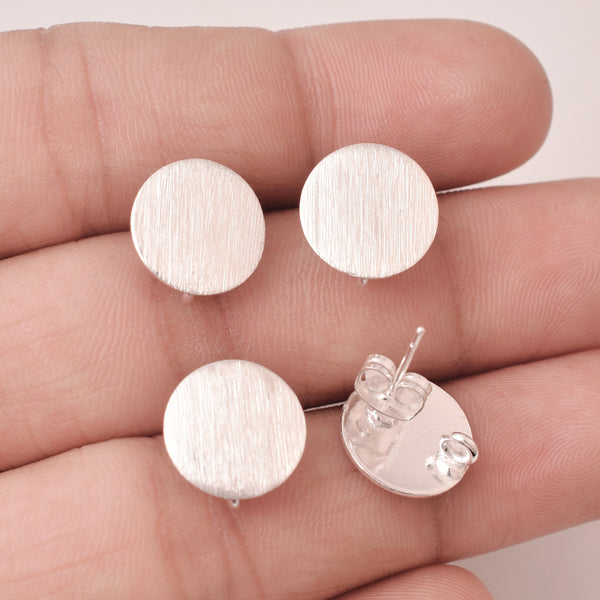 Silver Plated Brushed Round Ear Studs - 12mm