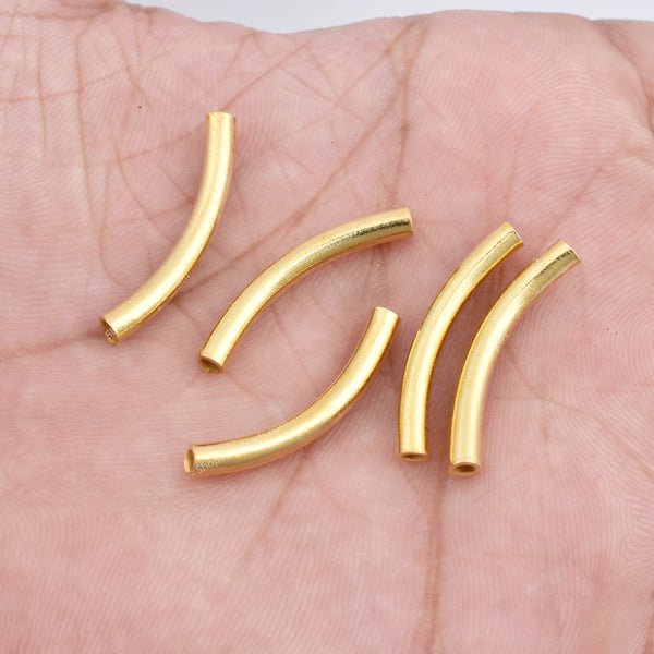 Gold Plated Curved Tube Pipe Beads - 25mm
