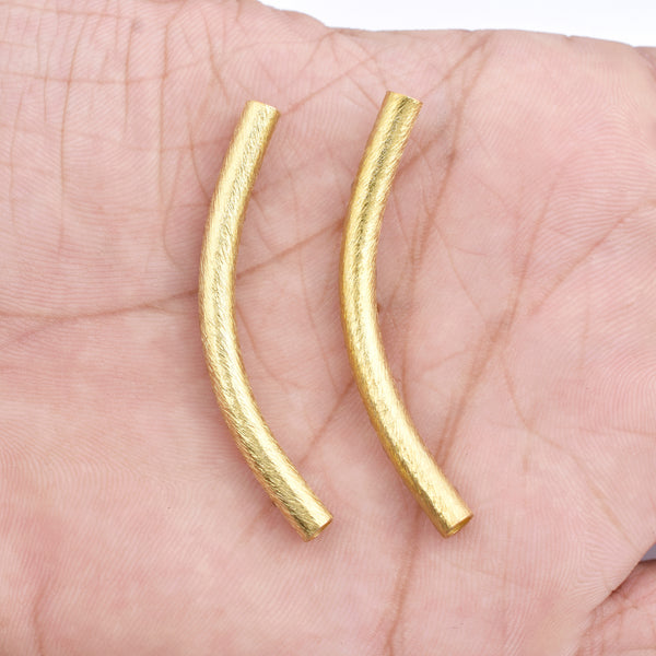 Gold Plated Curved Tube Pipe Beads - 50mm