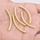 5Pcs Gold Plated Curved Tube Beads - 40mm / 2mm hole