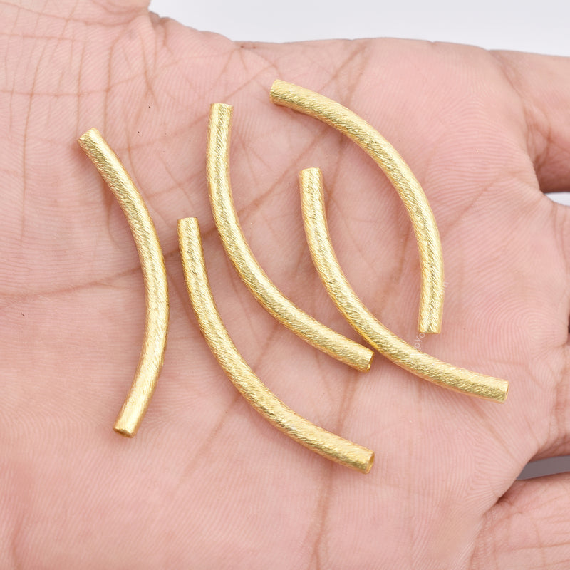 Gold Plated Curved Tube Pipe Beads - 40mm / 2mm hole