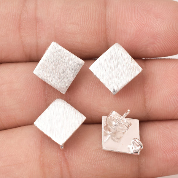 Silver Plated Brushed Square Ear Studs - 10mm
