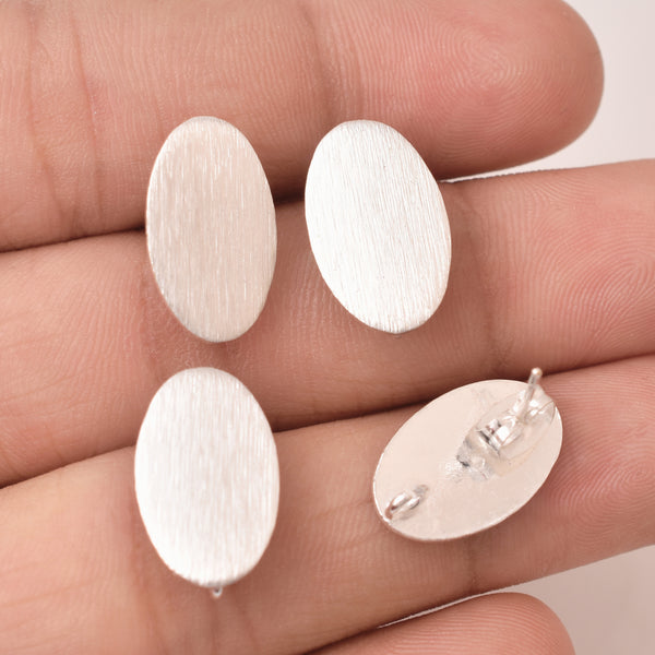 Silver Plated Brushed Oval Ear Studs - 17mm