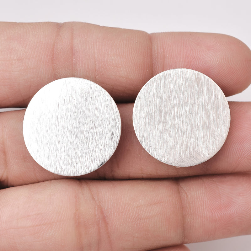 Silver Plated Brushed Round Ear Studs - 22mm