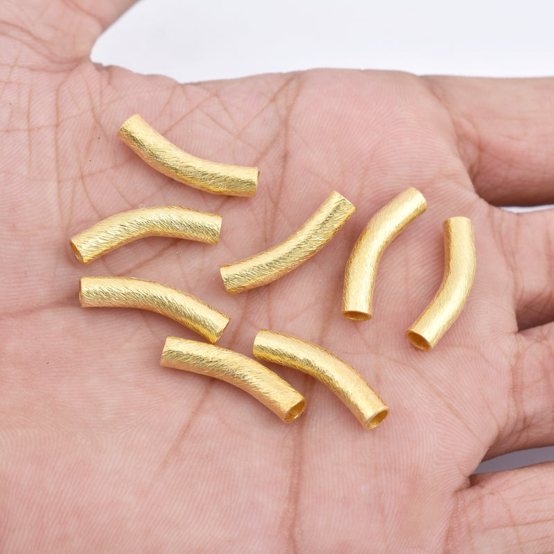 Gold Plated Curved Tube Pipe Beads- 20mm