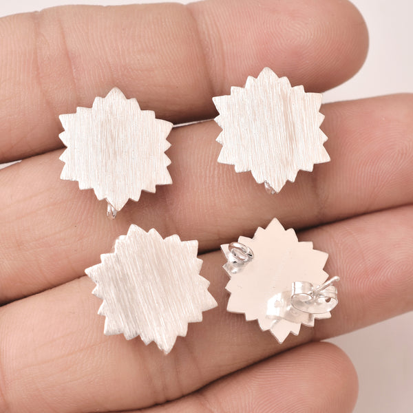 Silver Plated Brushed Snow Flake Shape Ear Studs - 18mm