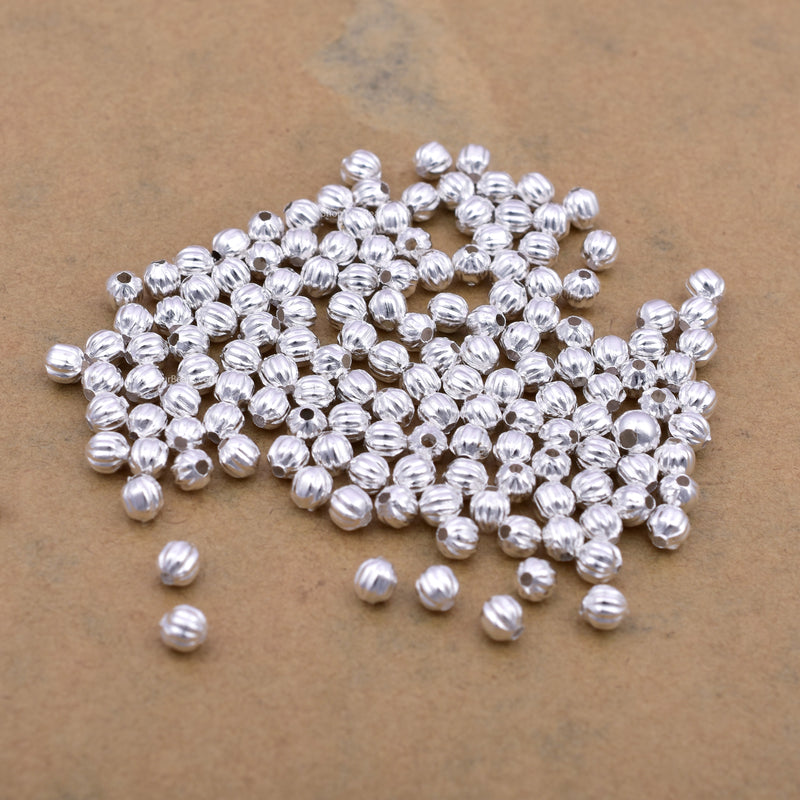 Silver Corrugated Ball Spacer Beads For Jewelry Makings 