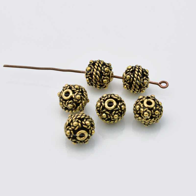 Gold Antique Bali Spacer Round Ball Beads For Jewelry Makings 