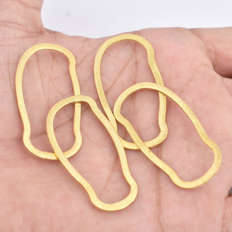 40mm -4pc Organic Freeform Shaped Gold plated Brushed Texture Loop Connector Links, organic shape jewelry making findings