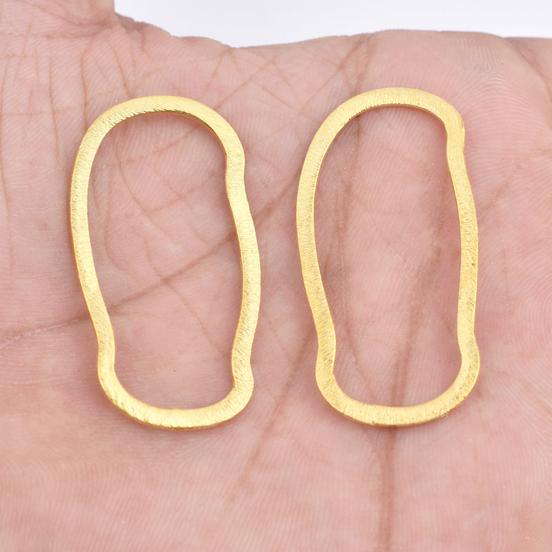 40mm -4pc Organic Freeform Shaped Gold plated Brushed Texture Loop Connector Links, organic shape jewelry making findings