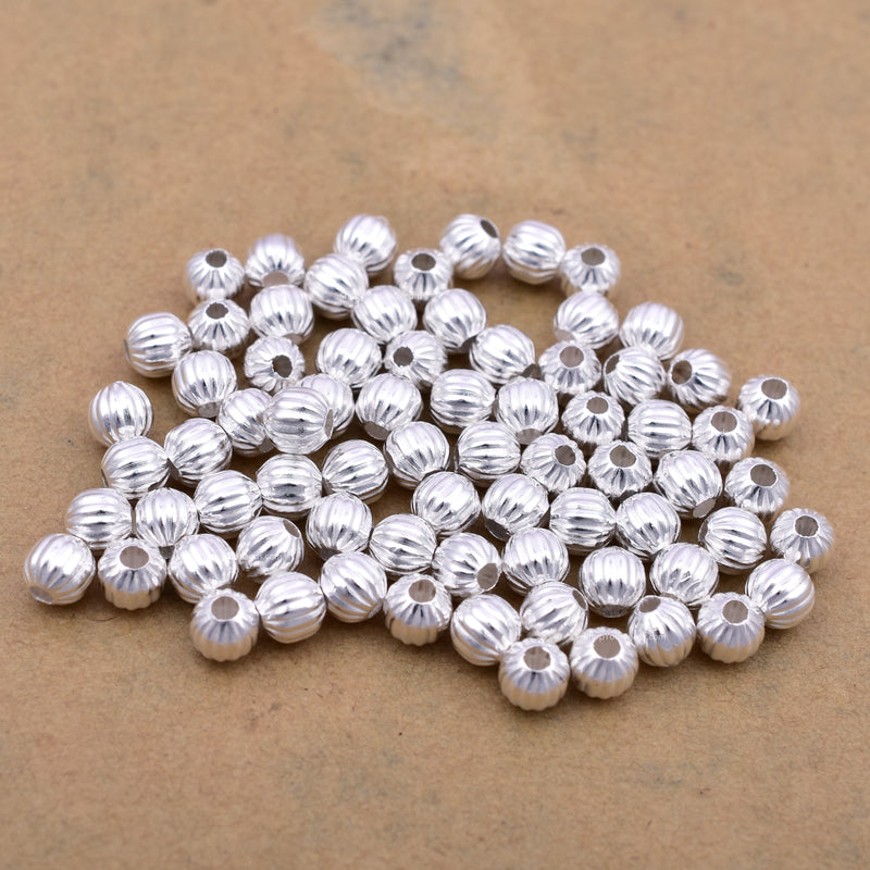 Silver Corrugated Ball Spacer Beads For Jewelry Makings 