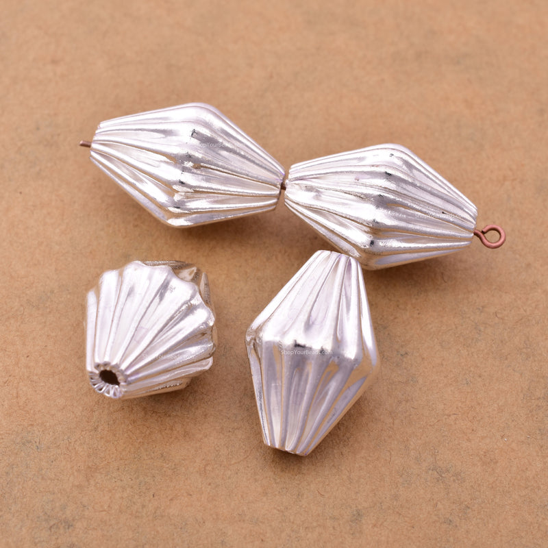 Silver Corrugated Bicone Spacers Beads For Jewelry Makings 