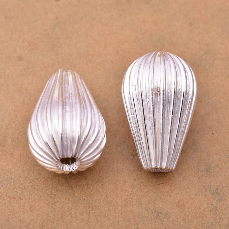 Silver Corrugated Tear Drop Spacer Beads For Jewelry Makings 