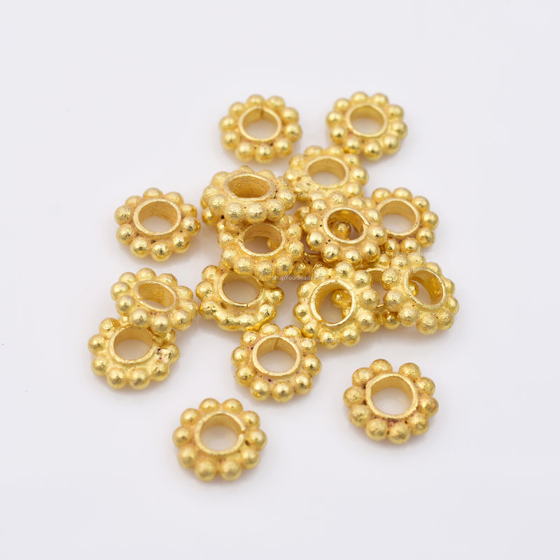 8mm Shiny Gold Plated Large Hole Daisy Spacers Beads For Jewelry Makings 