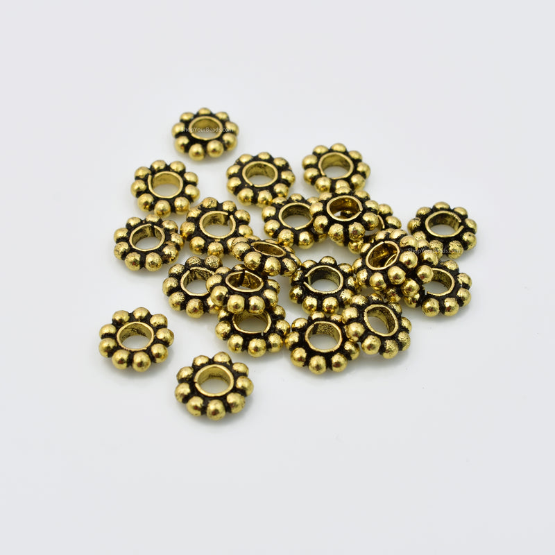 8mm Gold Plated Large Hole Antique Daisy Spacers Beads For Jewelry Makings 