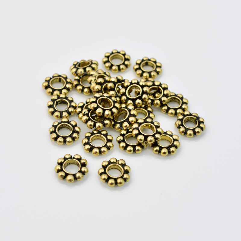 7mm Gold Plated Large Hole Antique Daisy Spacers Beads For Jewelry Makings 