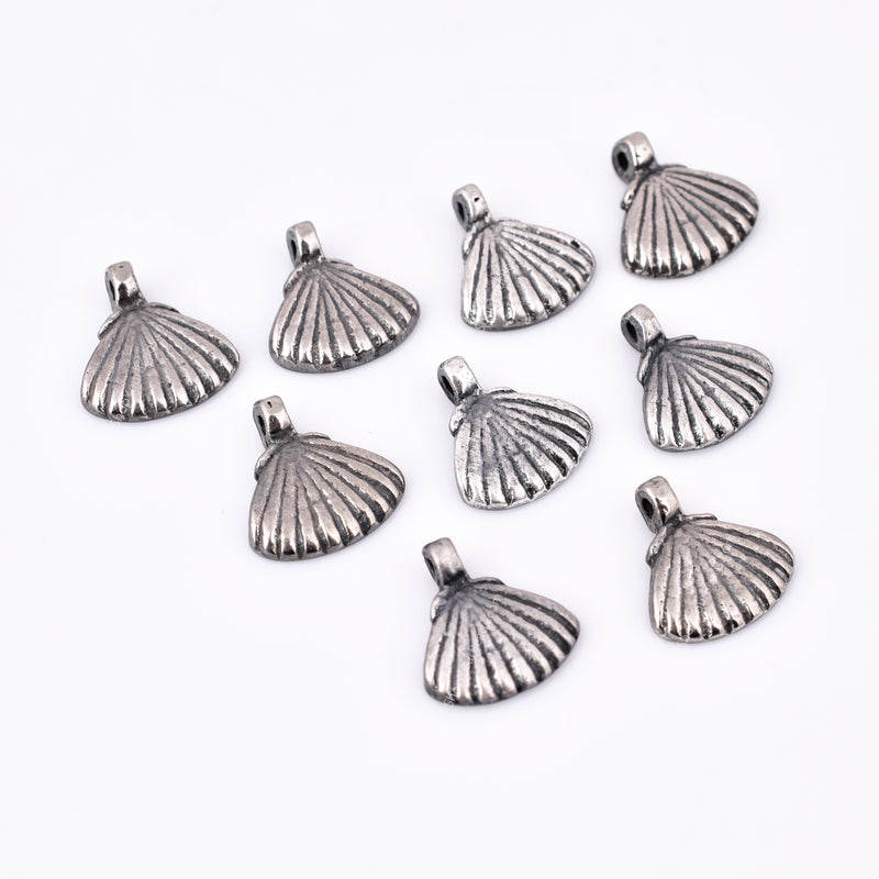 Antique Silver Sea Shell Charms - 15mm