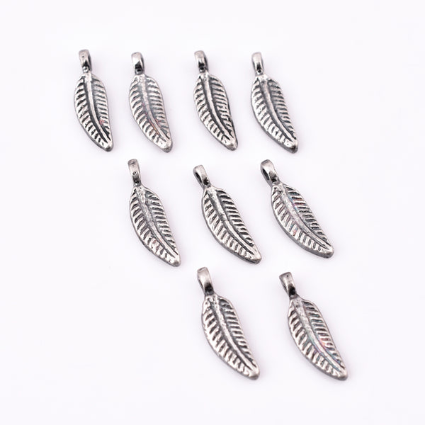 Antique Silver Plated Tribal Leaf Charms - 19mm