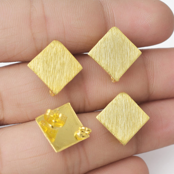 Gold Plated Brushed Square Earring Studs - 12mm