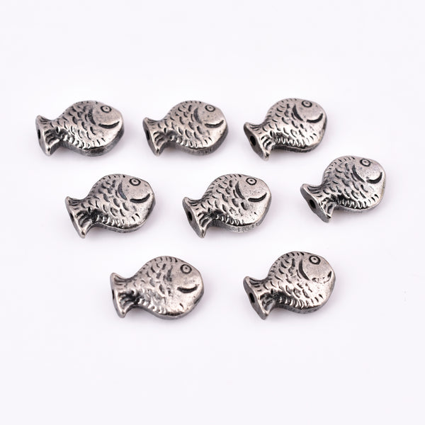Antique Silver Fish Beads, Marine Pendants Charms - 11mm