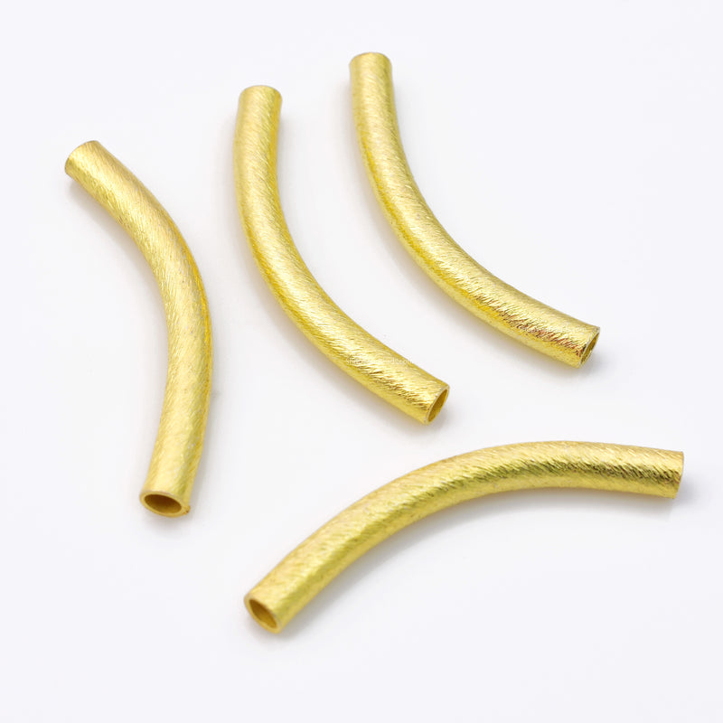 Gold Plated Curved Tube Pipe Beads - 40mm / 3mm hole