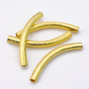 Gold Plated Curved Tube Pipe Beads - 40mm / 3mm hole