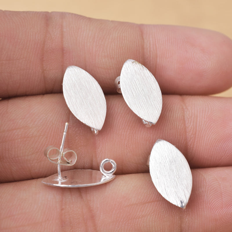 Silver Plated Brushed Marquise Earring Studs - 16mm