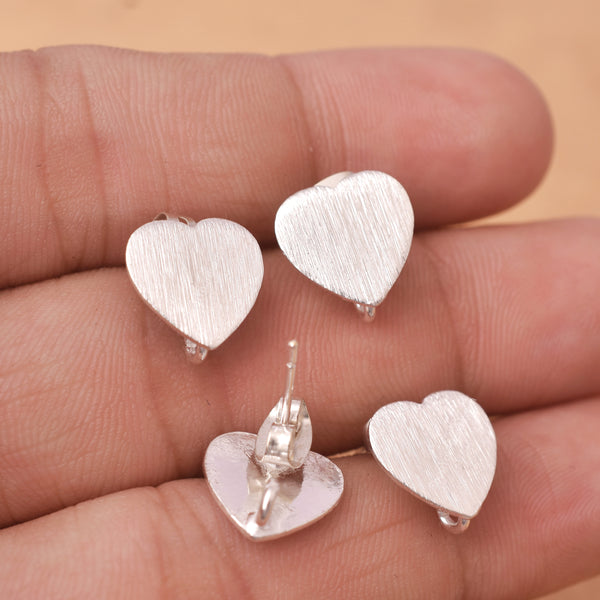 Silver Plated Brushed Heart Shape Earring Studs - 11mm