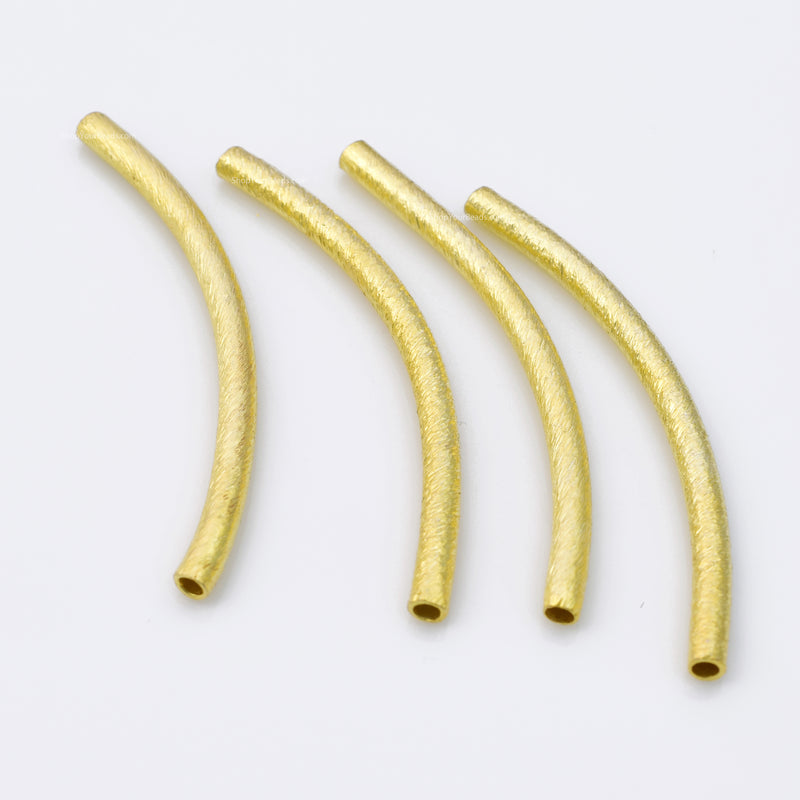 Gold Plated Curved Tube Pipe Beads - 50mm