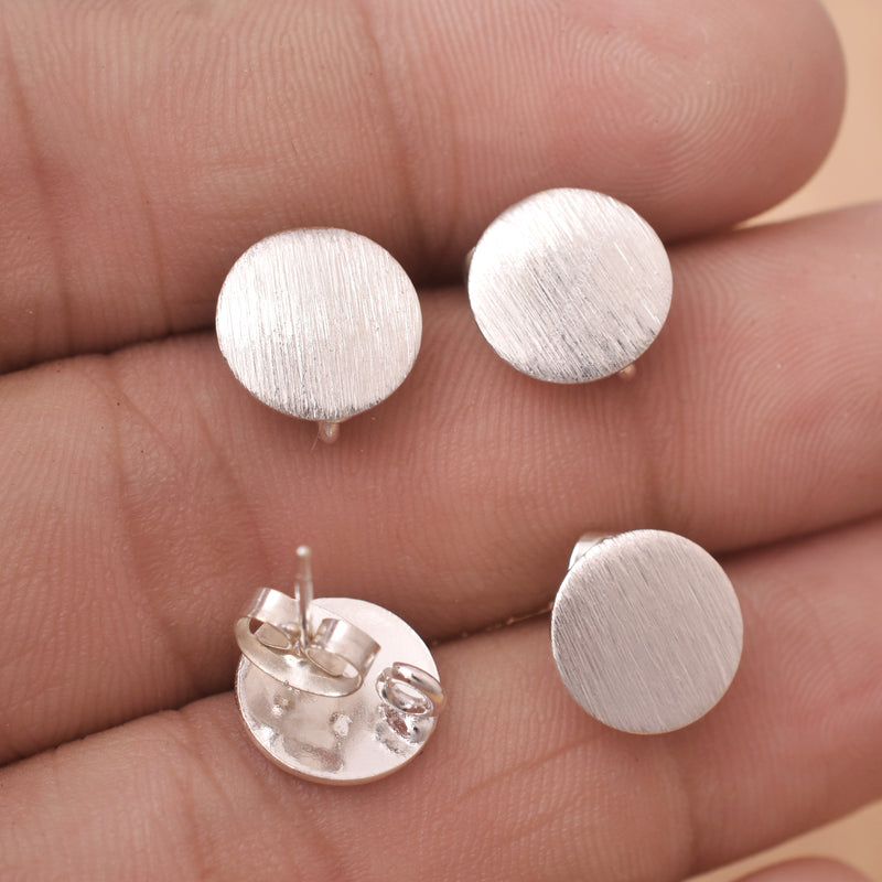 Silver Plated Brushed Round Earring Studs - 10mm