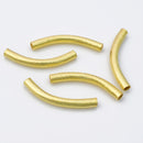 Gold Plated Curved Tube Pipe Beads - 35mm