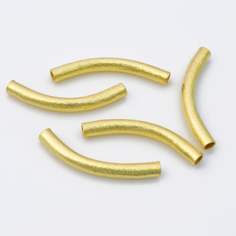 Gold Plated Curved Tube Pipe Beads - 35mm