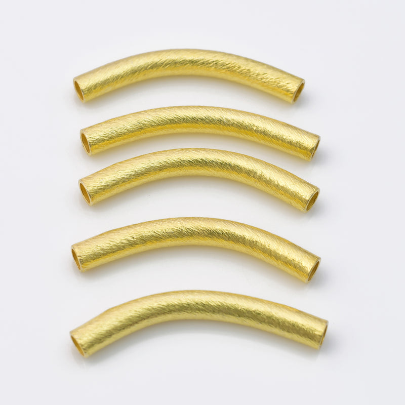 Gold Plated Curved Tube Pipe Beads - 35mm