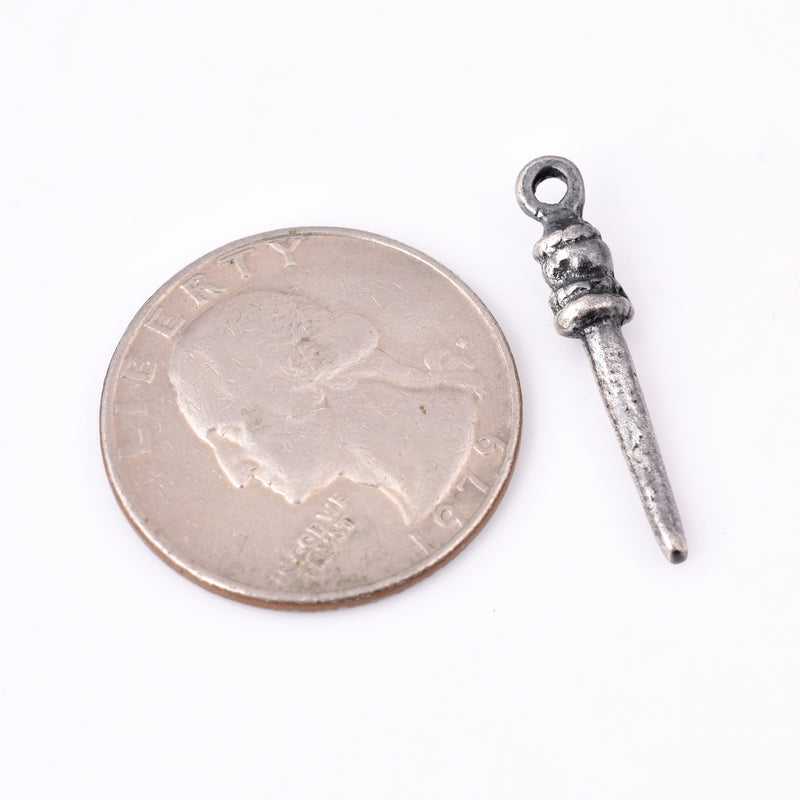 Antique Silver Spike Boho Charms - 26mm