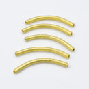 5Pcs Gold Plated Curved Tube Beads - 40mm / 2mm hole